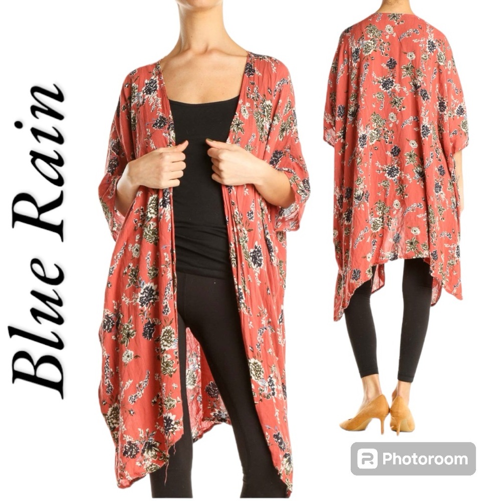 Blue Rain Pink Floral Lightweight Open Front Shawl Cardigan Women's Size S